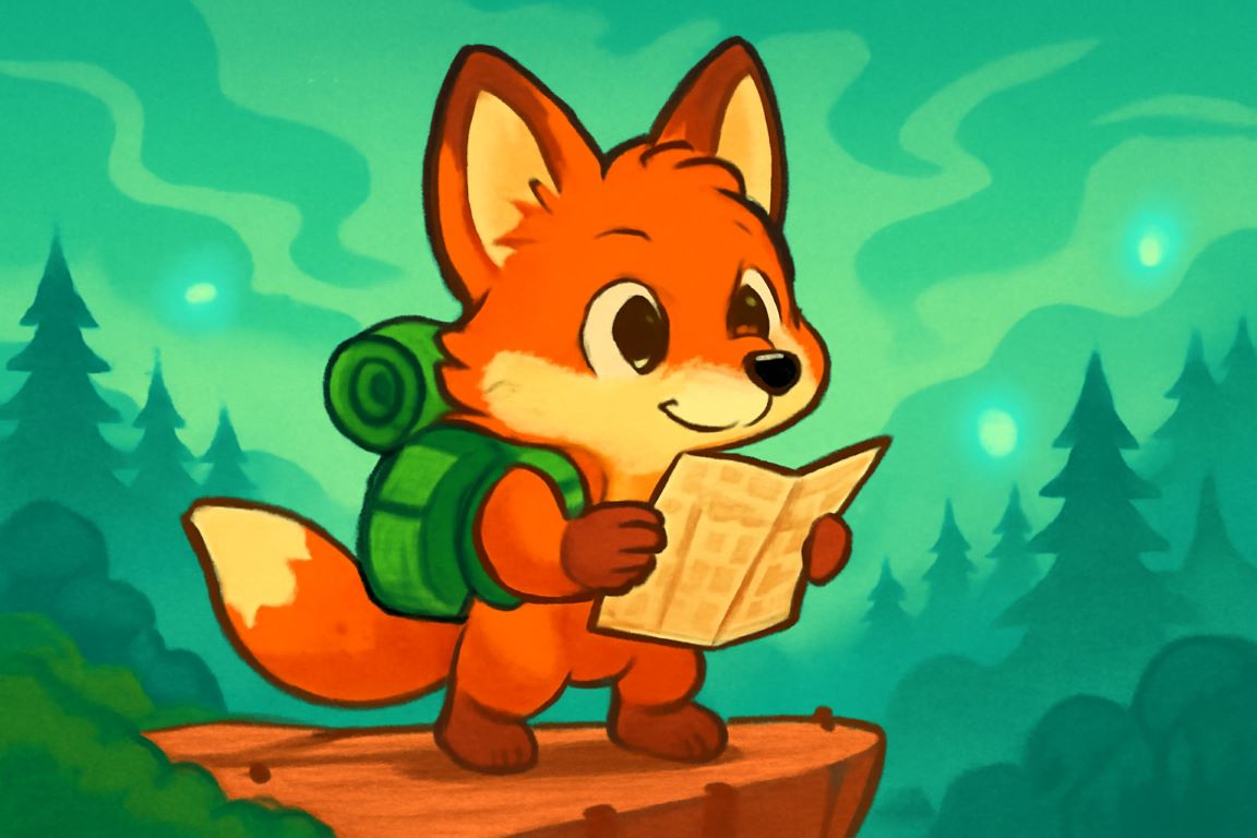 Text to Cartoon little fox explorer