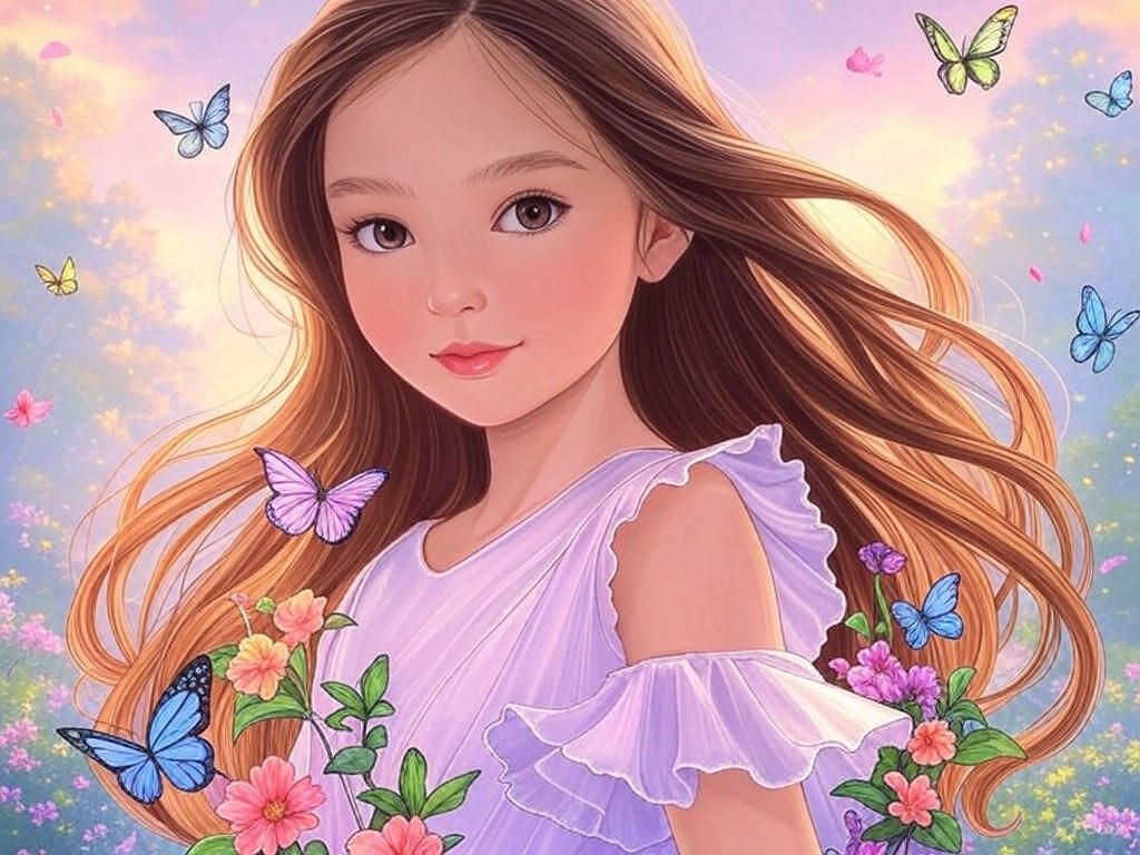 Text to Cartoon girl with flowing hair