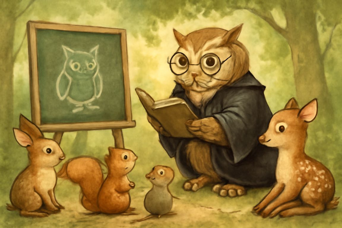 Text to Cartoon owl wearing glasses